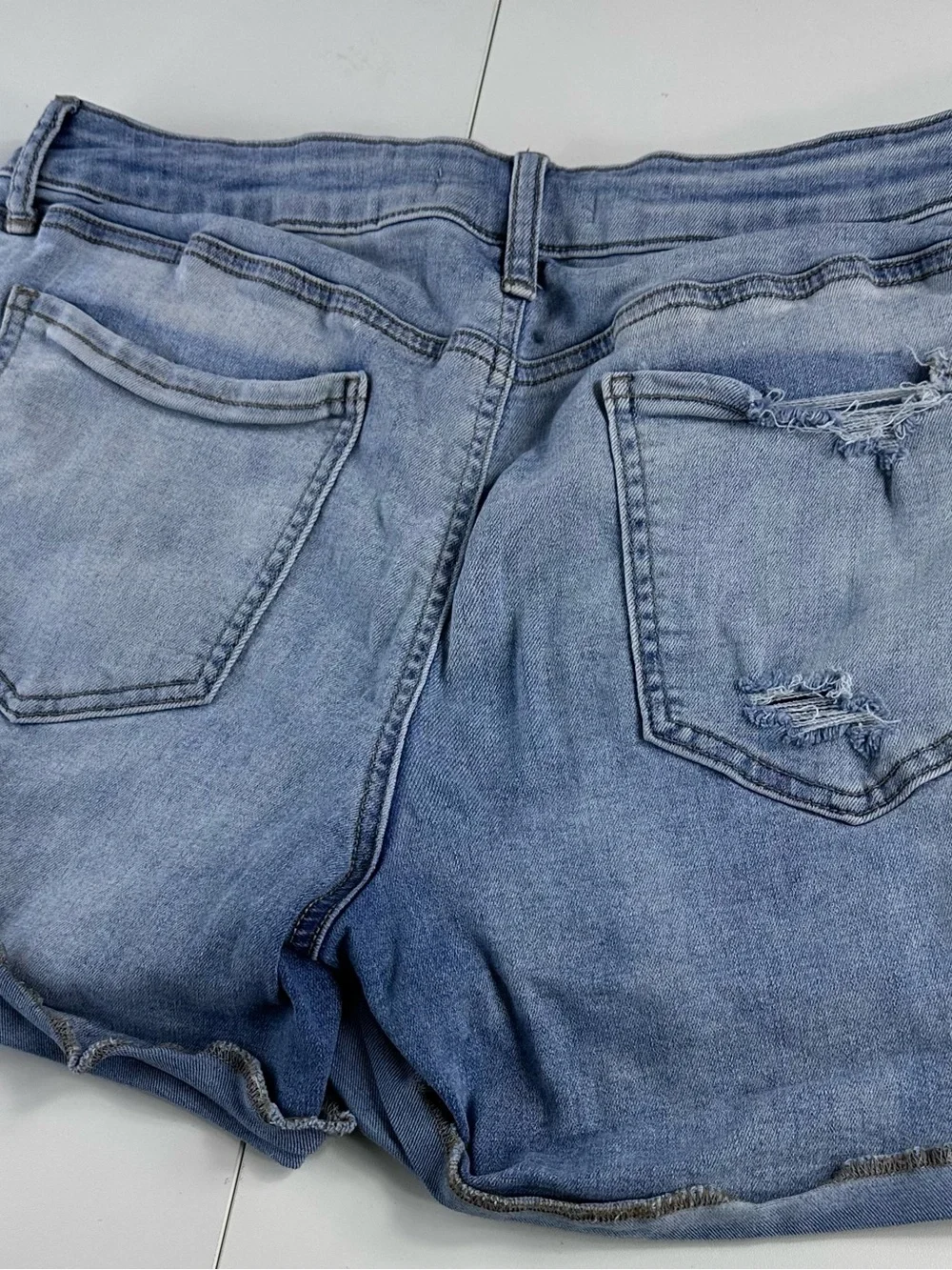Distressed Light Blue Denim Shorts